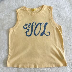 Mother Tank Women's Size S Yellow Blue "El Sol" The Sun 100% Cotton